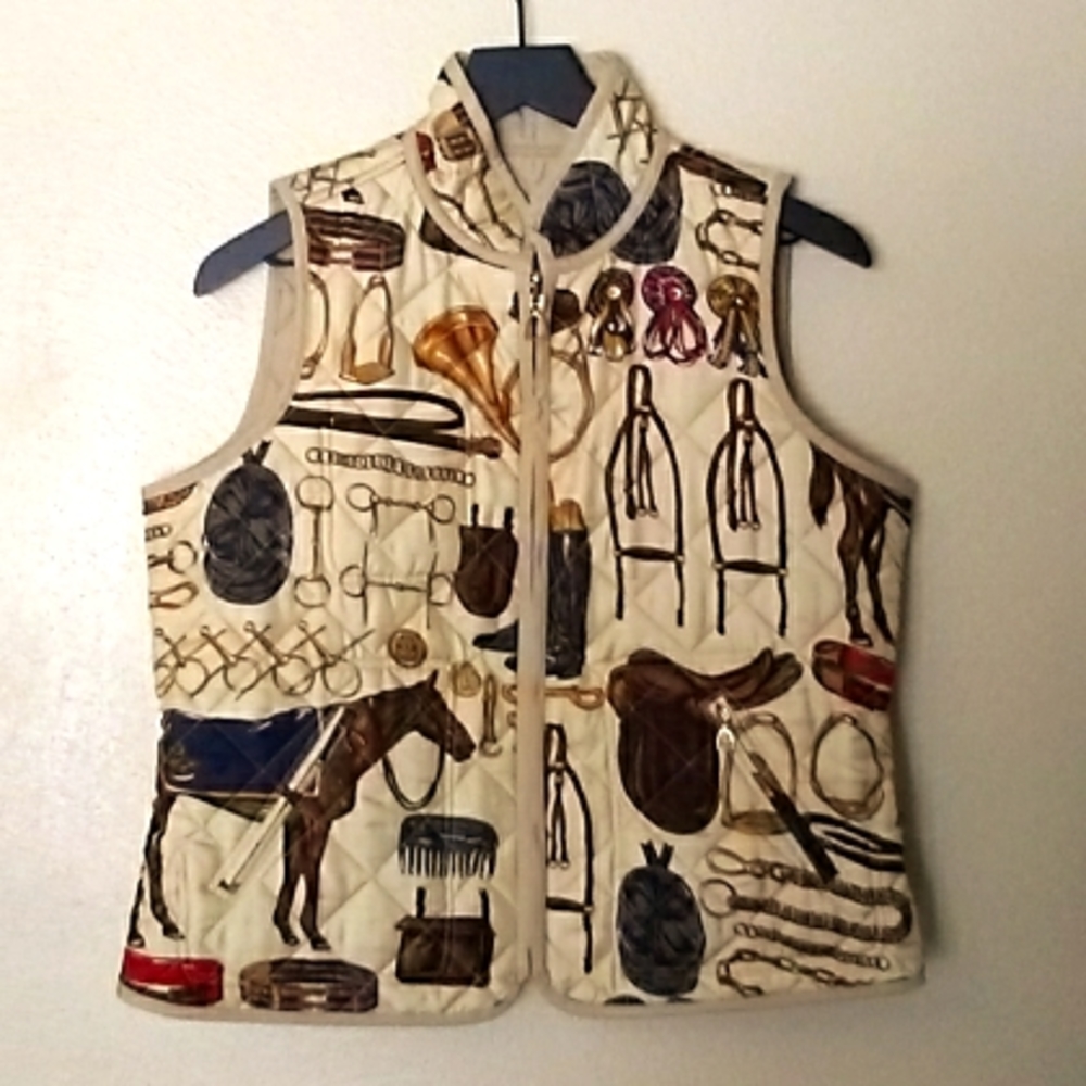 NWOT  Ralph Lauren LRL Quilted Reversible Equestrian Horse Print Vest Petite L